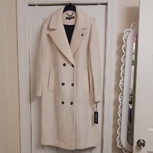 Karl Lagerfeld Cream Double-Breasted Trench Coat